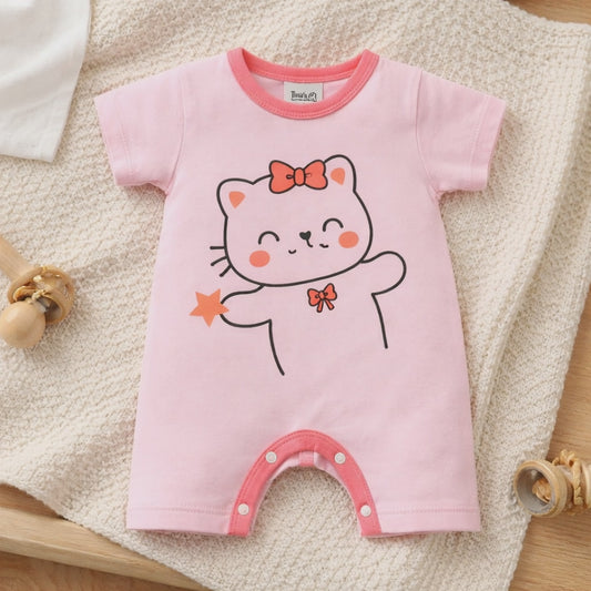Pink Kitty Bow Baby Romper